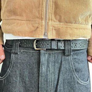 vintage style black american western carved floral design belt